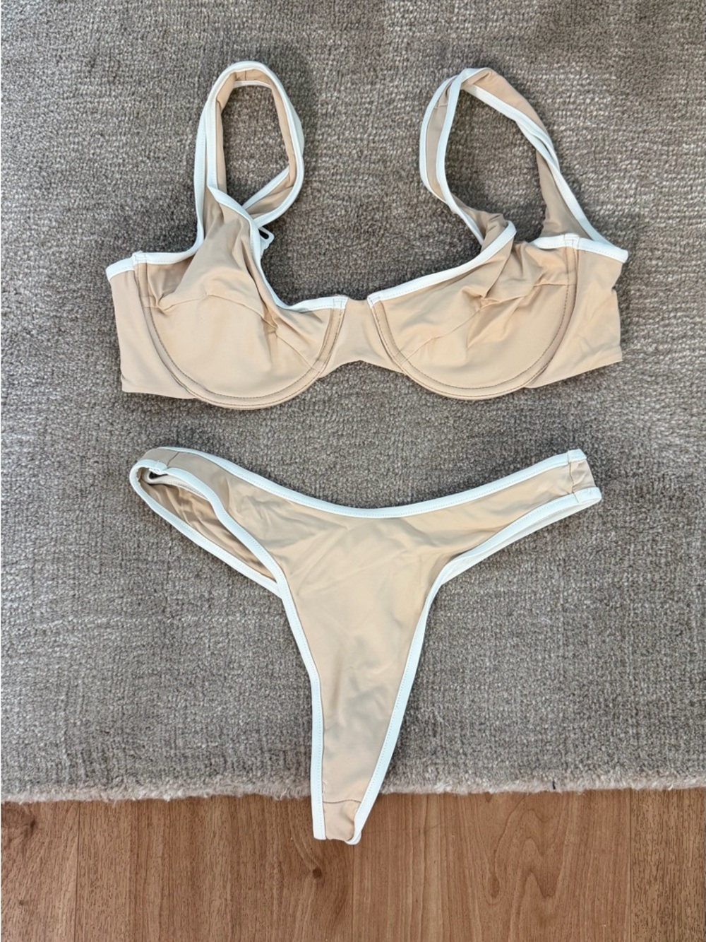 Stone Fox Swim Beige Bikini with White Trim